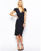 Asos Midi Wrap Dress With Tulip Skirt - Lyst