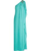 Badgley Mischka One-Shoulder Embellished Silk-Crepe Gown - Lyst