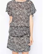 Ganni Dress With Peplum In Floral Print - Lyst