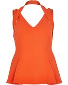 River Island Bright Red Halterneck Peplum Top - Lyst