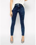Asos Ridley Skinny Ankle Grazer Jeans In Blue Black Acid Wash - Lyst