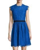 Shoshanna Cap-Sleeve Lace Fit-And-Flare Dress - Lyst