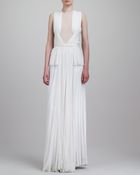 Hervé Léger Sheer-Inset Pleated Peplum Gown - Lyst