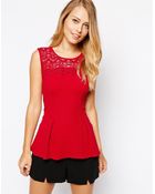 Oasis Textured Lace Yoke Peplum Top - Lyst