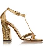 Casadei Metallic Leather Sandals - Lyst