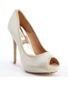 Badgley Mischka Ivory Satin Rope Detailed 'Lottie Ii' Peep Toe Pumps - Lyst