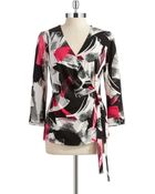 Anne Klein Patterned Faux Wrap Top - Lyst