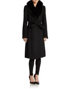 Ellen Tracy Fur-Collared Wrap Coat - Lyst