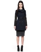 Mackage Inessa Navy Trench Coat with Leather Sleeves - Lyst