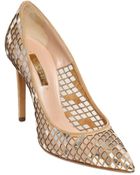 Casadei 100Mm Mirror Detail Mesh & Suede Pumps - Lyst