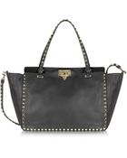 Valentino Rockstud Black Leather Tote - Lyst