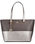 DKNY Metallic Saffiano Leather East/West Shopper - Lyst
