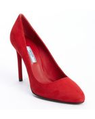 Prada Red Suede Classic Pumps - Lyst