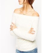 Asos Off Shoulder Jumper In Fluffy Knit - Lyst