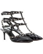 Valentino Rockstud Leather And Calf-Hair Kitten-Heel Pumps - Lyst
