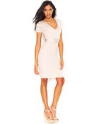 French Connection Short-Sleeve V-Neck Body-Con Bandage Dress - Lyst