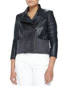 Monique Lhuillier Asymmetric Wool & Leather Jacket - Lyst