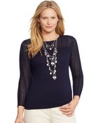 Lauren by Ralph Lauren Plus Size Pointelle-Knit Illusion Sweater - Lyst
