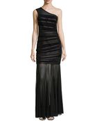 Halston Heritage One-Shoulder Velvet Striped Gown - Lyst