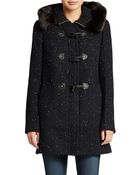 Ellen Tracy Faux Fur Trim Stadium Coat - Lyst
