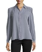 Michael Kors Striped Silk Long-Sleeve Blouse - Lyst