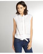 Equipment White Eyelet Cotton Tie Waist Sleeveless Blouse - Lyst