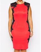 Ax Paris Plus Size Pencil Dress With Lace Contrast Panels - Lyst