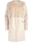 River Island Cream Faux Suede Shearling Jacket - Lyst