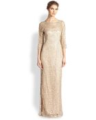 Kay Unger Metallic Lace & Sequin Gown - Lyst