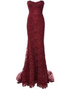 Monique Lhuillier Lace Strapless Gown - Lyst