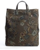 Gucci Olive Green Floral Print Nylon Tote With Leather Trim - Lyst
