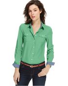 Tommy Hilfiger Button-Down Roll-Tab Sleeve Top - Lyst