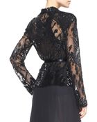 Donna Karan New York Belted Long-Sleeve Sequined Jacket - Lyst