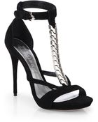 Alexander McQueen Chain Suede T-Strap Sandals - Lyst