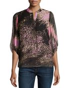 Diane von Furstenberg 3/4-Sleeve Printed Woven Blouse - Lyst
