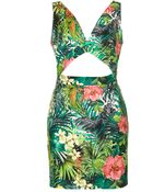 Topshop Tropical Print Cut Out Dress By Rare - Lyst