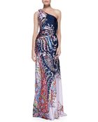 Carolina Herrera Printed Satin One-Shoulder Gown - Lyst