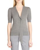 Michael Kors Puffed Sleeve Tie-Neck Sweater - Lyst