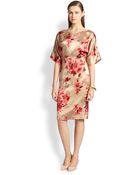 St. John Bouquet-Print Stretch Silk Satin Dress - Lyst