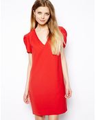 Asos Shift Dress With V Neck And Tulip Sleeves - Lyst