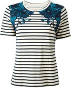 Tory Burch Floral Striped T-Shirt - Lyst