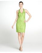 Sue Wong Emerald Green Woven Floral Detail Halter Dress - Lyst