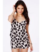 Missguided Sophy Giraffe Print Frill Playsuit - Lyst