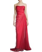 Monique Lhuillier Strapless Draped Chiffon Gown - Lyst