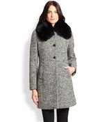 Max Mara Studio Talco Fur-Collar Tweed Coat - Lyst