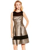 Vince Camuto Metallic Fit And Flare Dress - Lyst