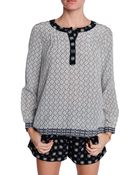Sea Mosaic Tile-print Silk Peasant Top - Lyst