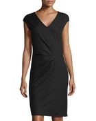 Halston Faux-Wrap Wool Dress - Lyst