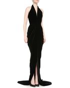 Oscar de la Renta Velvet Halter Evening Dress - Lyst