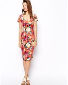 Asos Sexy Scuba Pencil Dress In Bright Floral Print - Lyst